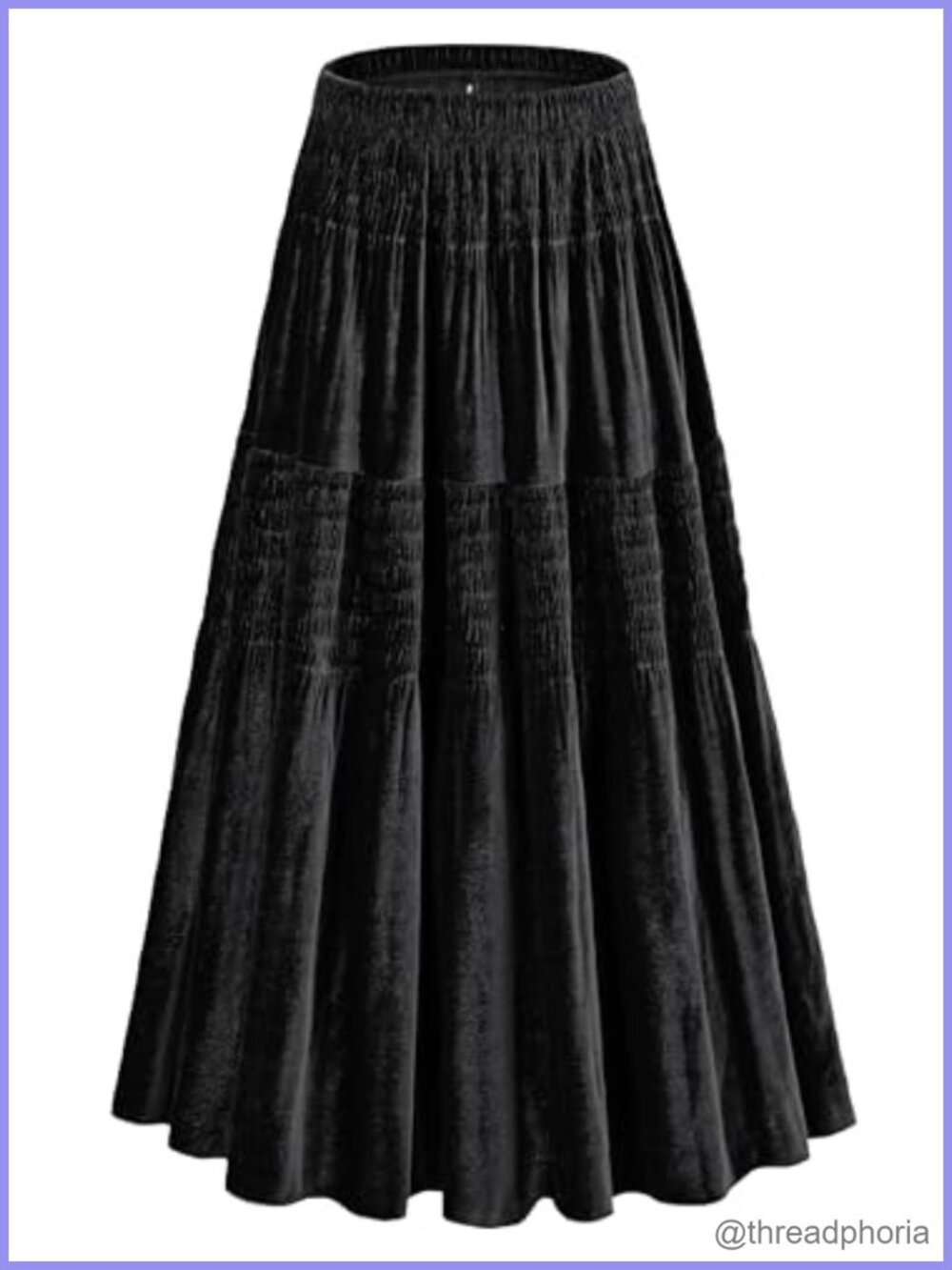 Velvet Pleated Midi Skirt Elastic High Waist A-Line Tiered Long Skirt